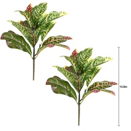 Artificial Croton Plant Leaf Branches Lifelike Tropical Houseplant Bush Stems for Home Office Decoration 2 Pack