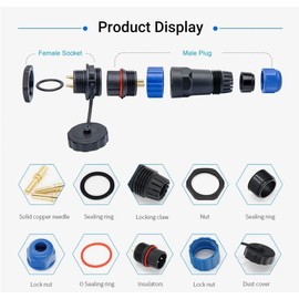 Elecbee Aviation Cable Circular Connector, SP17 2 Pin Waterproof & Dustproof Female Plug Male 2 Hole Flange Panel Mount Socket IP68 Industrial Plug with Cap for Outdoor Industrial Devices Power Signal