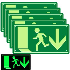 Emergency Exit Signs, 5 Pieces Aluminium Escape Signs, Emergency Exit Sign Photoluminescent Emergency Exit Signs Arrow Down Sign Rescue Route Fire Safety Signs Safety Signs 300 x 150 mm
