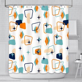 AIBIIN Mid-Century Shower Curtain Retro Abstract Geometric Space Classic 1950s 1960s Iconic Pattern Modern Home Decor Durable Waterproof Polyester Material with 12 Hooks 180x180cm