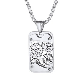 Richsteel Gear Pendant Dog Tag Necklace Stainless Steel Men's Steampunk Jewelry Gift for Him