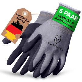 WOLFSFELLER Premium Work Gloves, Size 8, 5 Pairs of Robust and Comfortable Women's Work Gloves, Assembly Gloves, Work Gloves with Durable Nitrile Coating