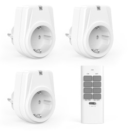 12 Channel Radio-Controlled Socket Set, Consisting of 3 x Radio-Controlled Socket with 1 x Remote Control, Radio-Controlled Switch Set, Self-Learning Function 3500 Watt for Household Appliances, Range 30 m, White