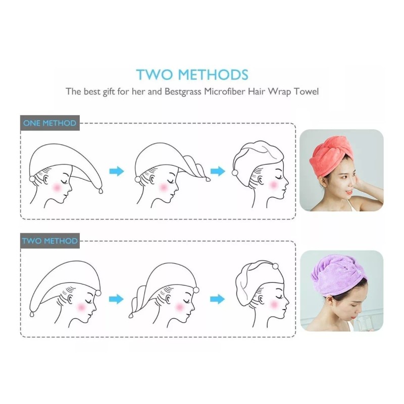 Dolores Toalla Cabello Secado Rápido Microfibra Gorro Turbante 2 Uds