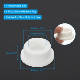 MECCANIXITY Silicone Rubber Hole Plug Soft Flexible Stoppers T-Shaped Silicone Plugs with Box for 29mm Hole White 6 Pieces