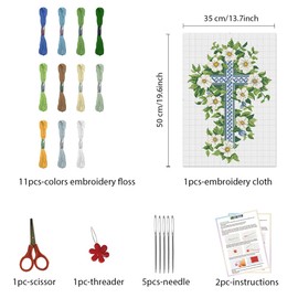 FREEBLOSS DIY Cross Stitch Wall Hanging Kit Spring Flowers Leaves Stamped Cross Stitch Kit Wall Painting Cross Stitch Home Wall Decorations Cross Stitch Starter Kit for Beginners with Instruction