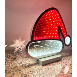 Brandsseller LED 20 x 7 x 24.5 cm Christmas Hat Infinity Effect Timer Function Illuminated on Both Sides Window Decoration X-Mas IP20-3 m Cable Including Stand for Indoor Use