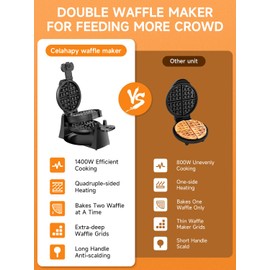 Waffle Maker, 1400W Double Belgian Waffle Iron 180° Flip, 8 Slices, Rotating & Nonstick Plates, Removable Drip Tray for Easy Cleaning, Cool Touch Handles, Space Saving Storage, Black