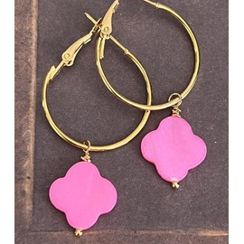 Hot Pink Shell Qua-trefoil Dangle Hoop Earring Summer Jewelry Earrings for Women #3298FE324