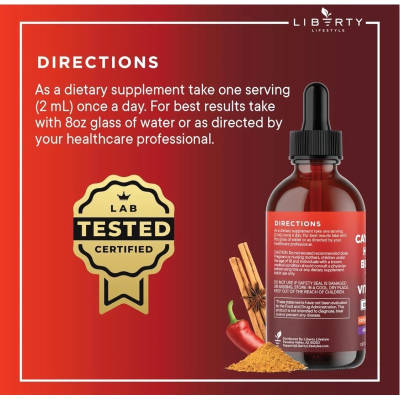 Clean Nutraceuticals Liberty Lifestyle Cayenne Pepper Supplement Liquid Drops +