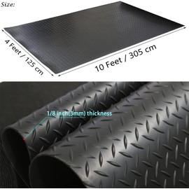 ISXACFF Garage Floor Rubber Mat 4x10 Ft 0.12'' Heavy Duty Diamond Plate Garage Flooring Rolls Water/Stain Resistant Diamond-Grip Tread Roll-Out Black Rubber Car Parking Mats for Garage Matting