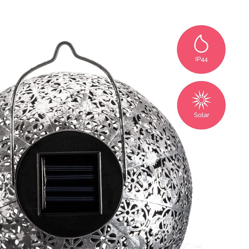 Pauleen 48069 Sunshine Aura Solar Lantern in Moroccan Silver for