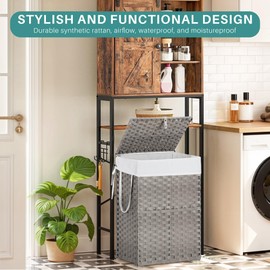 Laundry Hamper with Lid, Large Laundry Basket with Lid Foldable Clothes Hamper Removable Liner for Bedroom, Bathroom, Wash Room, Laundry Rooms, and College Dorm–Double Insert Storage Organizer