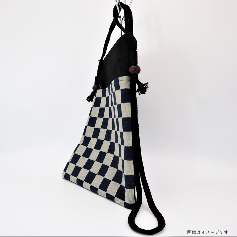 Whole Round Shoulder Bag Pochette Checkered Made in Japan Navy