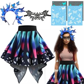 TZQFROCE Pack of 5 Butterfly Costume Women's Carnival Costume Butterfly with Butterfly Headband, Eye Mask, Butterfly Tattoo Carnival Costume Women for Party Cosplay (L)