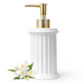 Bosilunlife Hand Soap Dispenser Ceramic - 9.5oz Lotion Dispenser for Bathroom, Dish Soap Dispenser for Kitchen, Modern Easy-to-Press, Refillable for Shampoo, Shower Gel, Cleanser, Hand Soap (White)