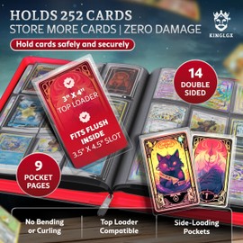 KINGLGX Toploader Binder - Holds 252 Toploaders, 9 Pocket Top Loader Binder For Card Storage - Zippered Collector Vault For Pokémon, Sports - TCG & Trading Card Binder Top Loader With Rigid Pages