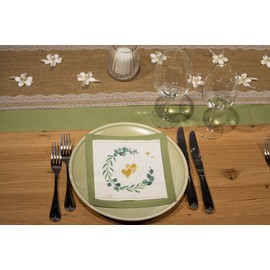 Sovie HORECA Napkin | Tissue Napkins 33 x 33 cm | Absorbent Disposable Napkins | Ideal for Weddings & Celebrations | Pack of 100 | Eucalyptus (Hearts)