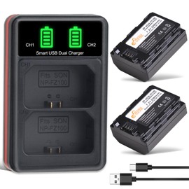 Pickle Power NP-FZ100 Battery and LED Display Dual Charger for Sony Alpha A7 III, A7 IV, A7R III, A7R IV, A7C, A7S III, A9, A6700, A6600, Alpha 9, Alpha 9S, A9S, ZV-E1, FX3, FX30, A7R3, A7R4 Camera