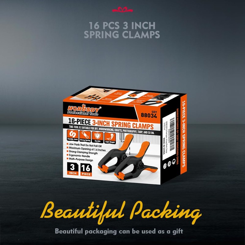 HORUSDY 16-Pack Spring Clamps Heavy Duty, 3-inch Mini Clamps for