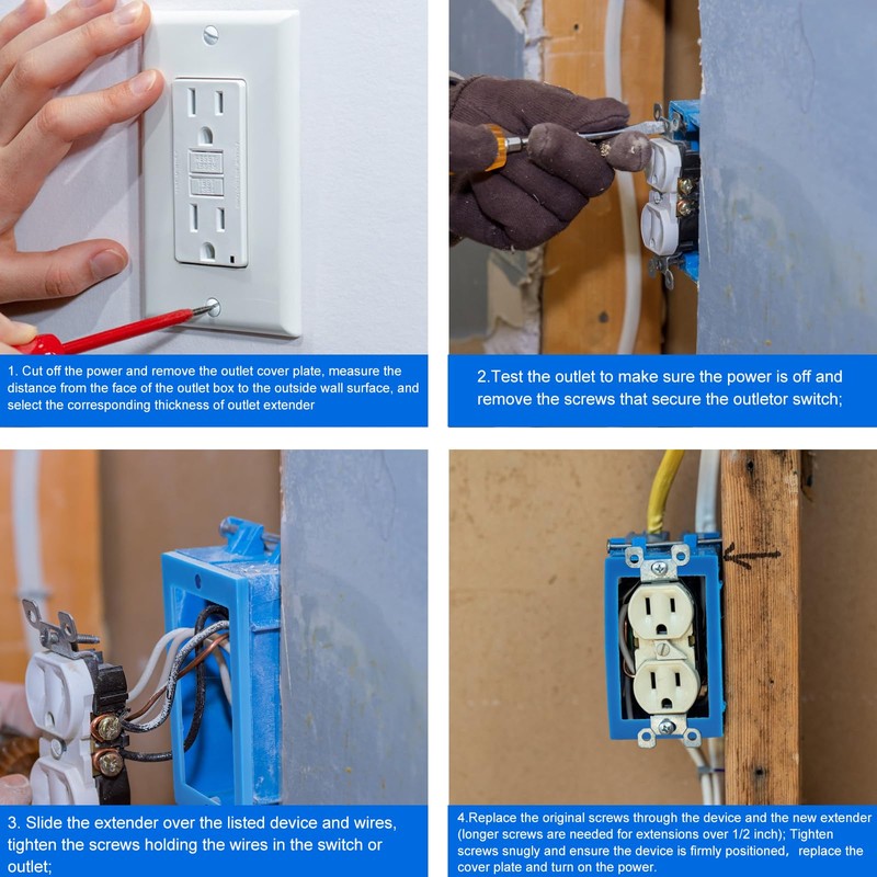 4Pack 1/4 Inch Single Gang Electrical Outlet Box Extenders with