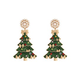 Christmas Sparkly Crystal Dangle Earrings Cute Christmas Tree Reindeer Earrings Colorful Xmas Festival Holiday Jewelry Gift-tree4