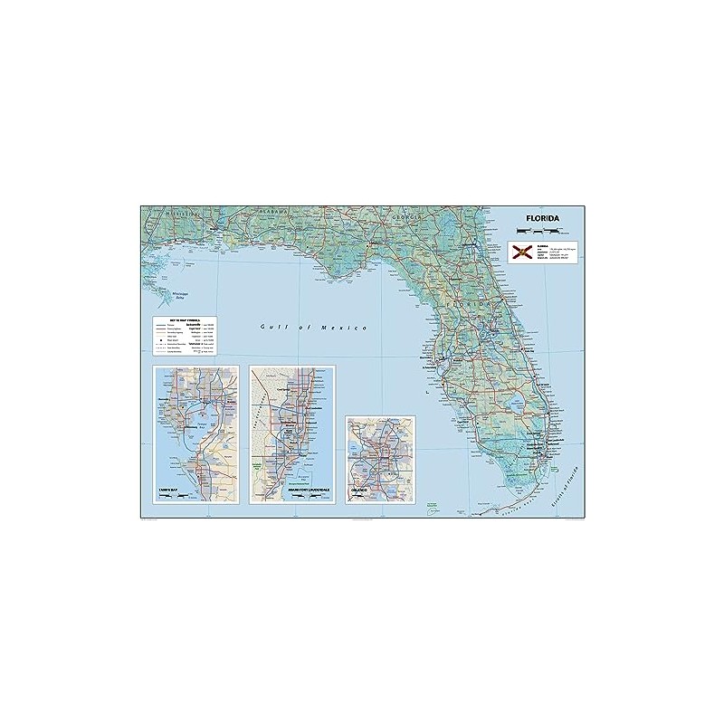 Physical Florida State Map - 23.3 x 16.5 Inches -