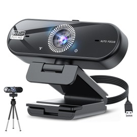 1080p Webcam with Auto Focus, 60fps, Dual Noise-Canceling Mics, Adjustable 110° FOV, 360° Rotation, Privacy Cover, USB Plug & Play, for Meetings/Online Classes/Gaming, Work with PC/Zoom/Teams/YouTube