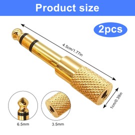 kofihety 2 PCS 3.5mm to 6.35mm Audio Jack Adapter, Stereo Headphone Adapter 1/8 to 1/4 Inch Jack Converter for Headphones, Amplifiers, Mixers, Keyboards – Gold Plated, Durable, Compact Design