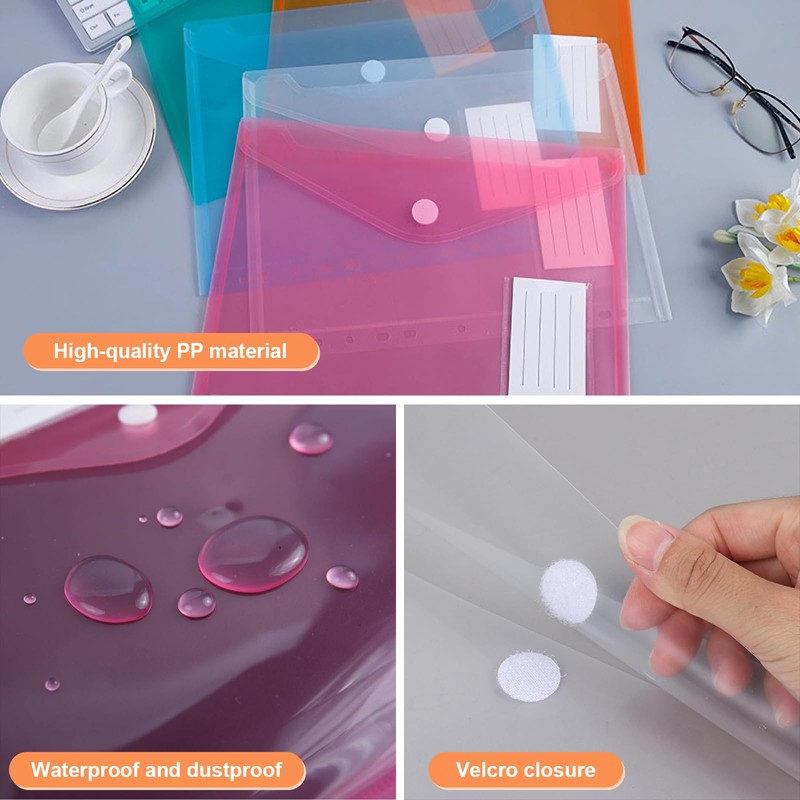 Scettar 15pcs Plastic Wallets A4 Punched Pockets, Five Colors Transparent