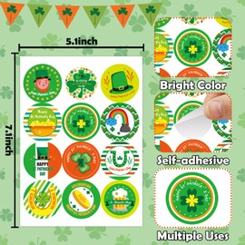 Cerlaza Self-Adhesive St.Patricks Day Stickers, Shamrocks Clover Stickers for Kids St.Patricks Day Party Supplies, St.Patricks Day Decorations with Beer Gold Coin Flag for Party Favors- 24 Sheets