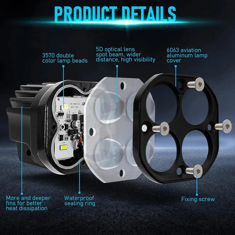 Par Faros De Lupa Led Luz Doble Color Para Moto