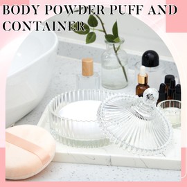 Tioncy 3 Pcs Extra Large Body Powder Puff and Container 5.43'' Powder Puff Crystal Container with 5.12'' Velour Powder Puff Body Puff Jar Dish Glass Box for Women Makeup Tool(Clear)