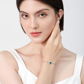 GEMLANTO 925 Sterling Silver Bracelet Infinity Created London Blue Topaz December Birthstone Link Bracelets for Women Danity Birthday Jewellery Gifts for Her, Adjustable Chain 17+1.5+1.5CM