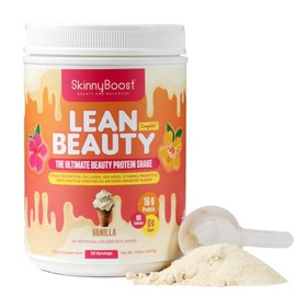 SkinnyBoost Lean Beauty Shake Protein Powder-Vanilla- Grass Fed Whey Protein, Hydrolyzed Collagen, Beauty Ingredients, Vitamins, Fiber, No Sugars, All Natural, 20 Servings, Made in USA