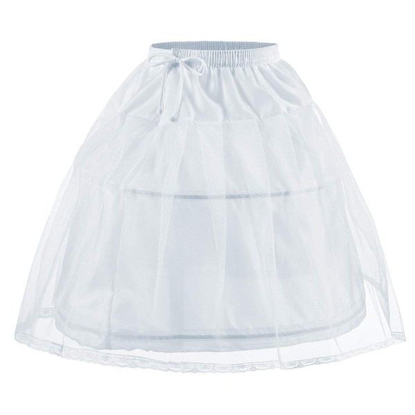 Abaowedding Flower Girls Petticoat with 2 Hoops Full Slip Elastic Child's Crinoline Underskirt 10-11 yrs White