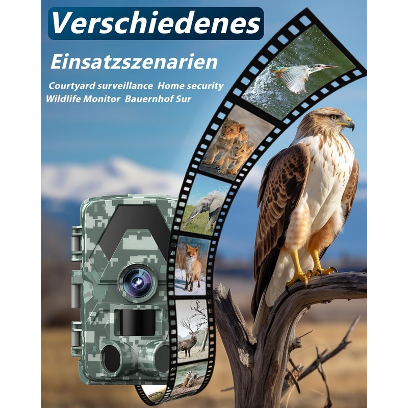 Wildlife Camera, 5K 60MP Wildlife Camera with 98FT 130 Wide