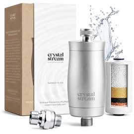 CrystalStream Shower Filter - Removes up to 99% Chlorine Compatible with All Shower Hoses and Taps Durable Aluminum with Swivel Adapter