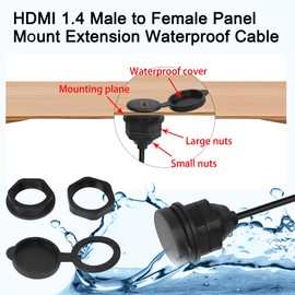QIANRENON 4K HDMI Threaded Flush Mount Waterproof Cable Adapter, HDMI 1.4 Male to Female Panel Mount Extension Cable, for Desktop Dashboard Equipment Panel Mounting, 1m/3.3ft