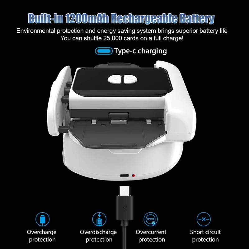 Rechargeable 2-Deck Automatic Card Shuffler with Type-C Charging, 1200mAh Battery
