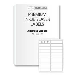 HOUSELABELS 20 Up Shipping Labels (4" x 1") for Laser and Inkjet Printers, 400 Sheets / 8,000 Labels