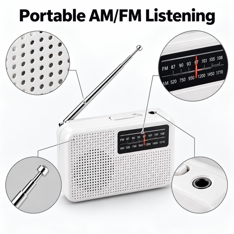 Portable AM/FM Emergency Radio – Battery-Powered Compact Radio with Telescopic