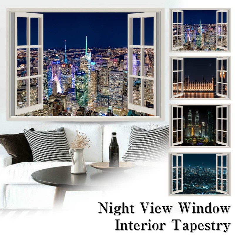 ND Night View Tapestry Scenic Landscape Skyscraper Large Size Room