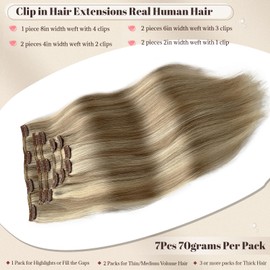 Blonde Clip in Hair Extensions, Soft Fine Real Human Hair Ash Blonde Clip in Extensions for Women Double Weft Platinum Human Hair Extension with Highlight Clip ins 20 Inch 70G