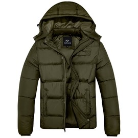 FARVALUE Mens Winter Coats Warm Puffer Jacket Thicken Winter Parka Padded Outwear with Hood Army Green Large