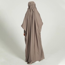 Kids Prayer Clothes Muslim Abaya for Girl Dress Satin Modest Islamic Jilbab Dubai Attire Arabian Khimar Full Length Middle East Thobe Arabic Burka Eid Ramadan Kaftan Light Coffee (1PC) 6-7 Years