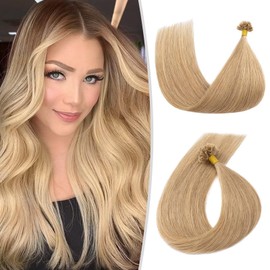 TESS Blonde Extensions, Real Hair Bondings, 40 cm, Bonding Extensions, Real Hair, #27 Dark Blonde, 100% Remy Real Hair, 50 Strands, 1 g/s Keratin Extensions Real Hair