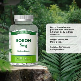 Nature's Truth Boron Supplements - 5mg High Strength Boron Tablets - for Men & Women - 60 Tablets - Vegan