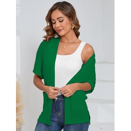 Heymoments Cardigan for Women Dark Green Large Draped Open-Front Short Sleeve Lightweight Casual Soft Drape Summer Kimonos Cardigans with Pockets