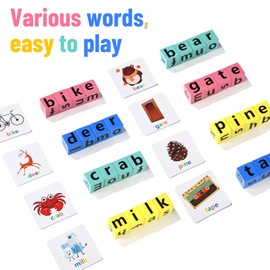 DragonflyDreams Wooden Blocks Spelling Game, Wooden Alphabet Puzzles Blocks, Matching Letter Game Kids Toys Alphabet Spelling Montessori Learning Toy Early, Learning Toys for Kids Ages